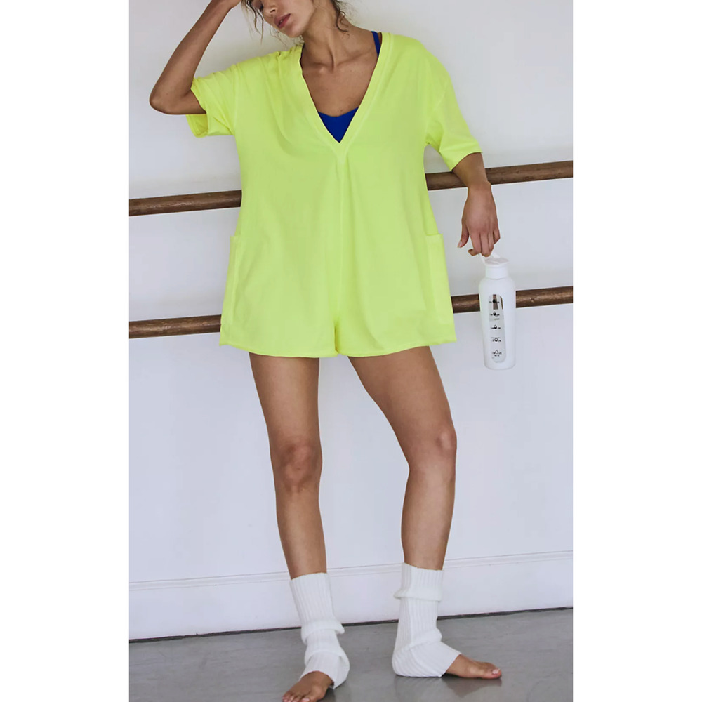 NEW FREE PEOPLE FP MOVEMENT SOUR CITRUS HOT SHOT TEE ONE PIECE ROMPER SZ XS - Picture 2 of 9
